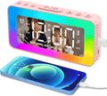 LED Wecker mit 8 Farben RGB Licht Digital Wecker Tischuhr Dual Alarm USB Rosa