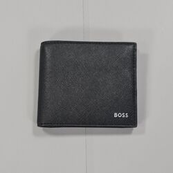 Hugo Boss Herren Leder Geldbörse Schwarz Kartenetui Doppelfaltung Münzfach Zair_6 Cc