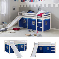 Hochbett Kinder 90x200 cm Rutsche Matratze Stockbett Kinderbett Blau Homestyle4u