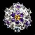 925 Sterlingsilber Ring Rund Citrin Amethyst Aquamarin Tansanit Edelstein