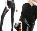 C24  Damen Thermo Leggings Matt Leder Optik Schwarz Gefüttert Winter Hohe Taille