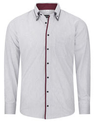 HUBER Hemd mit Button-down-Kragen weiss-grau-rot Regular HU-0446 Made in Europa