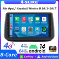 Android 14 4+64GB CarPlay GPS NAVI BT SWC Autoradio Für Opel Meriva B 2010-2017