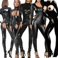 Wetlook Jumpsuit Frauen lederoptik Catsuit Ganzkörperanzug Overall Sexy Clubwear