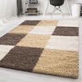 Teppich Wohnzimmer Hochflor, Langflor Shaggy Teppich Karo Muster, Pflegeleicht