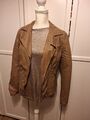 Damen Kunstleder Jacke Gr 36 38 S M Cognac Braun Biker Leder Camel