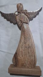 Echt Holz Friedensengel mit  Flügeln Metall 33 cm Dekofigur