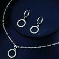 Schmuck Set Halskette Ohrringe 925 Silber Zirkonia Anhänger Damen Modeschmuck 