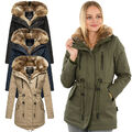 Navahoo warme Damen Winter Jacke lang Teddyfell Winterjacke Parka Mantel B648