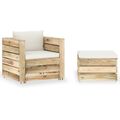 2-tlg. Garten-Lounge-Set mit Kissen Grün Imprägniertes Holz