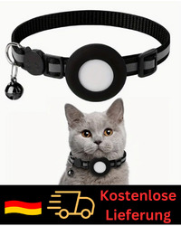 Katzen Halsband mit Reflektor und Glocke, mit Halter für Apple Airtag Sicherheit