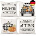 Ohok 4er Set Dekorativ Kissenbezug mit Herbst Motiv 45x45 cm, Polyester Leinen