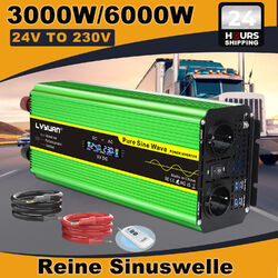 3000W 6000W Reiner Sinus Spannungswandler 24V auf 230V Wechselrichter 4USB LCD