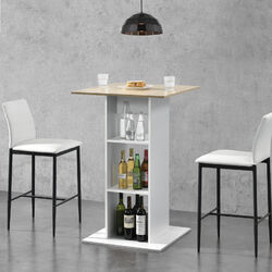 Bartisch Bartresen Stehtisch Theke Regal Tisch 110x70x70cm Weiß/Eicheoptik