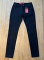 Neu Esprit Stretch Leder Imitat Hose Mid Skinny Jean Gr. 31/32 Schwarz