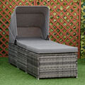 Outsunny Sonnenliege aus Polyrattan mit Sonnendach Gartenliege verstellbar Grau