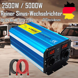 Wechselrichter 12V zu 230V 2500W 5000W LED USB Reiner Sinus Spannungswandler