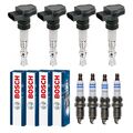 4x KAMOKA Zündspule +4x BOSCH Zündkerze passend für Audi A4 8E2 B6 2.0 8E5