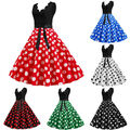 Damen V Ausschnitt Retro 50er 60er Jahre Rockabilly Petticoat Skater Party Kleid