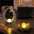 Gartenleuchte Außenlampe Solarlampe oval LED Lotusblume Solardeko Glas 2er Set