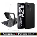 Für Samsung Galaxy A21S Schwarz Handy Schutz Hülle + Panzerfolie 9H Schutz GLAS