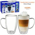 Doppelwandiges Isolierglas Kaffeeglas Becher Teetasse Thermo mit Griff 450ml