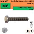 M6 DIN-933 A2-70 Sechskantschrauben Edelstahl A2 mit Vollgewinde V2A  ISO 4017