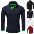 Herren Poloshirt Basic Kontrast Langarm Polohemd Shirt R0521