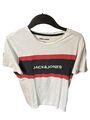 JACK &amp; JONES T-Shirt weiß mit roten und schwarzen Streifen S