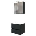 Badezimmer Waschplatz-Set 60 cm inkl. LED Spiegelschrank grau Gäste-Bad WC