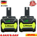 2x Für Ryobi Akku 18V 9,Ah HP Lithium One Plus RB18L50 P108 Batterie/Ladegerät