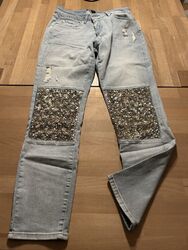 Monari Jeans mit Pailletten destroyed 38