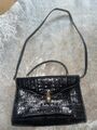 Handtasche Leder schwarz Reptil Vintage