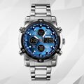 Digital Herren Armband Männer Uhr silber blau Chronograph Analog beleuchtet 3M