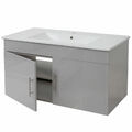 Waschbecken + Unterschrank HWC-D16, hochglanz 90cm grau