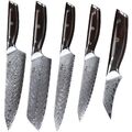 5x TURWHO Kochmesser Santoku Japan VG10 Damaststahl Küchenmesser Ebenholzgriff