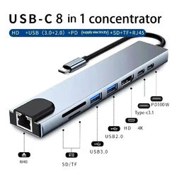 🚀USB-C HUB 8-IN-1 ADAPTER - 4K HDMI, USB 3.0, LAN RJ45 ETHERNET, MICRO SD LEZER