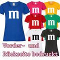 T-Shirt m&m Damen | VORNE + HINTEN bedruckt | Kostüm Karneval | M und M