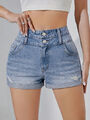 Damen Jeansshorts High Waist Slim Jeans Destroyed Bermuda Sommer Short Kurzehose