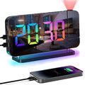 LED Digital Alarm Wecker mit Projektion Dimmbar Tischuhr Wecker USB 7.4" RGB DHL