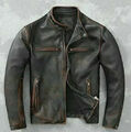 Herren Motorrad Biker Vintage Cafe Racer Distressed Schwarz Echt Leder Jacke -