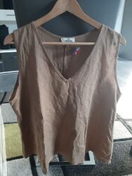 Impressum Italy Damen Bluse Oberteil Top Hemd Dunkel Beige Creme Braun Xl Neu