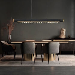 Pendelleuchte Pendellampe Hängelampe Holzbalken schwarz Kristalle LED H 150cm