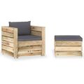 2-tlg. Garten-Lounge-Set mit Kissen Grün Imprägniertes Holz