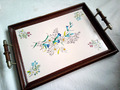 Tablett um 1900 mit Keramikplatte floral handbemalt  42,5 cm x 28,5 cm