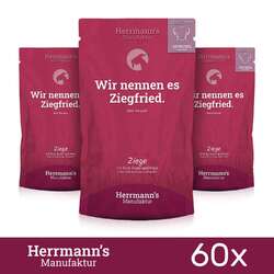 60 x Herrmanns Hundefutter mit Ziege, rote Beete Hirse ideale Tiernahrung 150Gr