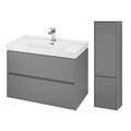 Badezimmermöbel Set Grau Waschtischunterschrank 80cm & Hochhängeschrank 140cm