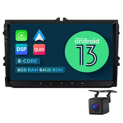 CAM+Für VW 9" QLED Android 13 8-Core 6+64 Autoradio Navi Navigation CarPlay DSP