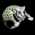 Ring Raubkatze Chromdiopsid Saphir 925 Silber 585 Weißgold vergoldet Gr. 56