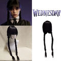 Wednesday Addams Familie Perücke Cosplay Lange Schwarze Zöpfe Haare Requisiten